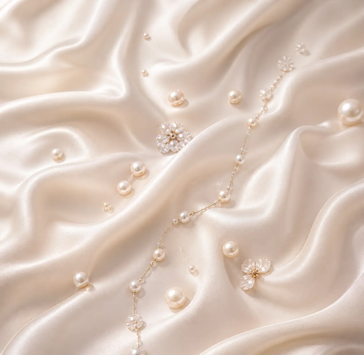 Elegant pearls on silky fabric